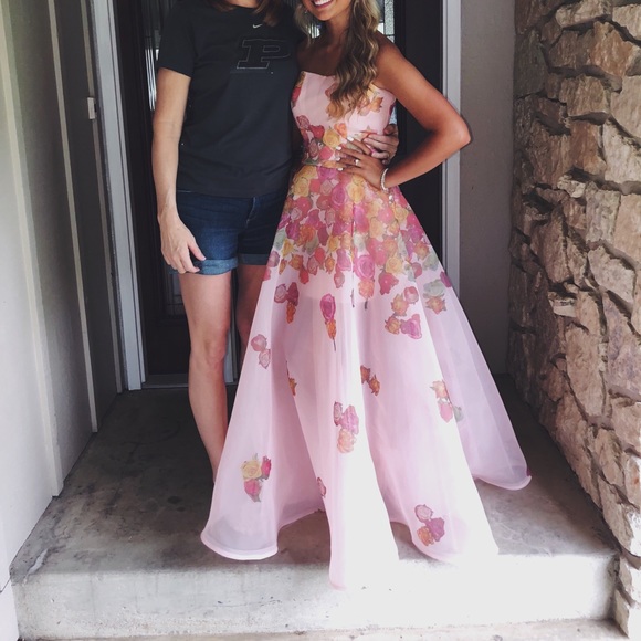 pink flowery sherri hill prom dress - Picture 2 of 8